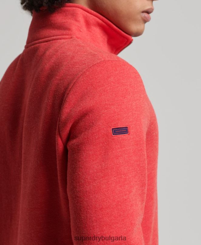 Superdry облекло N00H5071 червен мъже органичен памук винтидж суичър с лого и хенли с цип