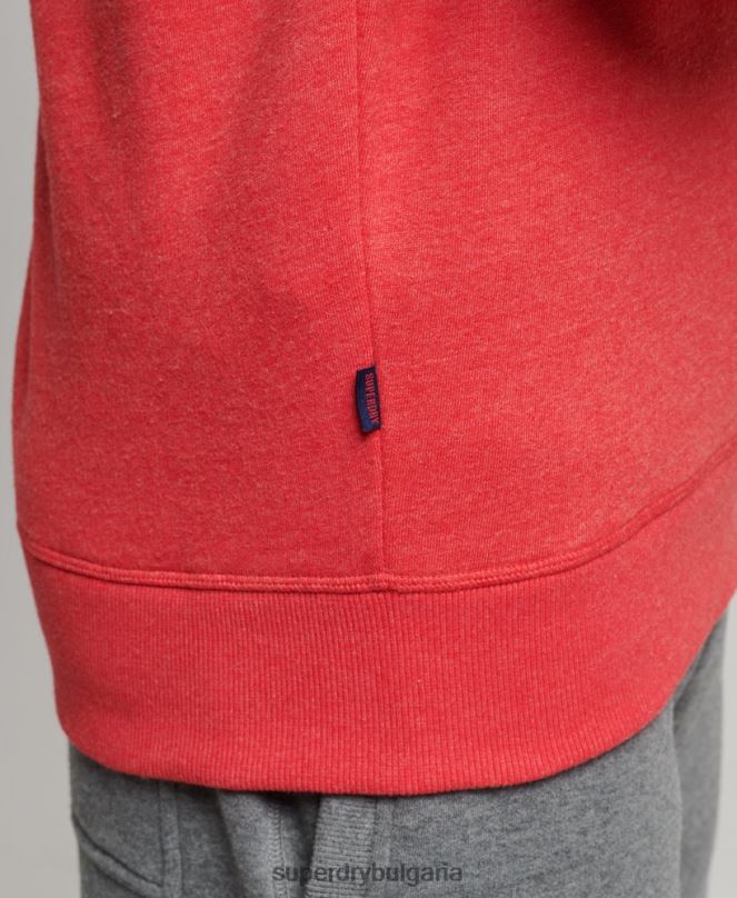 Superdry облекло N00H5071 червен мъже органичен памук винтидж суичър с лого и хенли с цип
