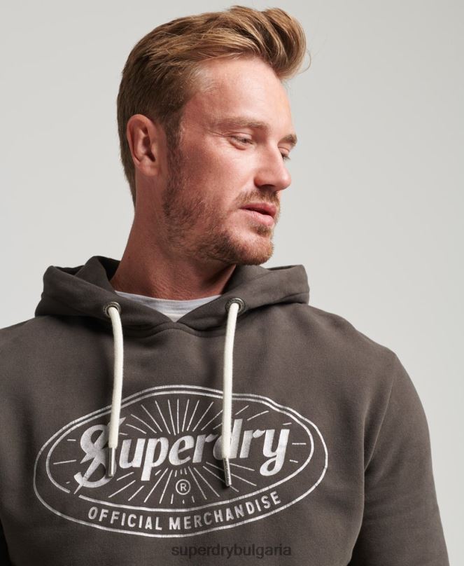 Superdry облекло N00H5073 тъмно сив мъже винтидж качулка с лого на мълния