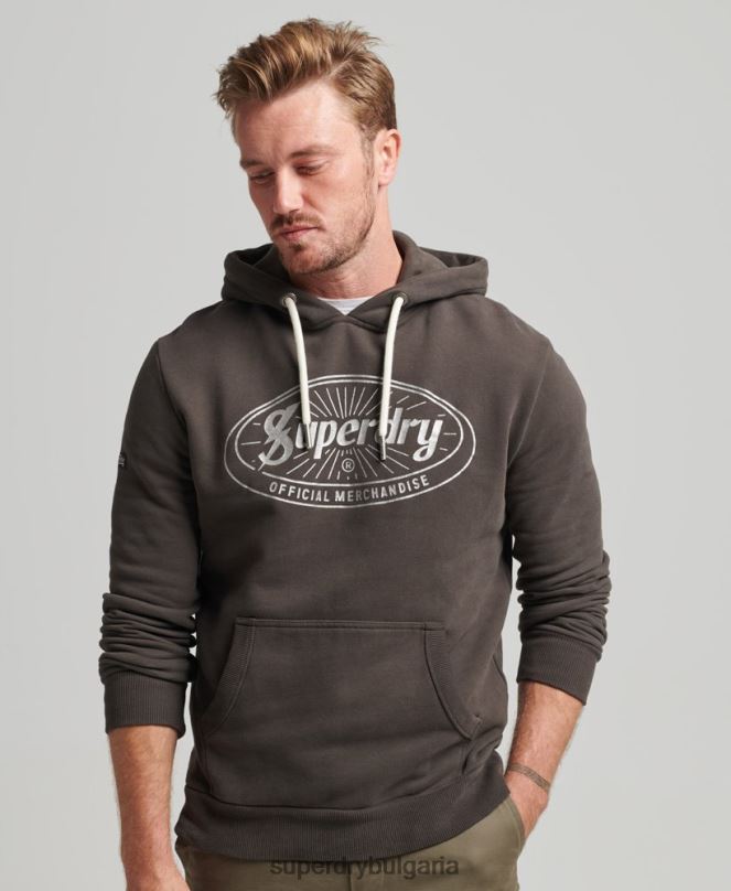 Superdry облекло N00H5073 тъмно сив мъже винтидж качулка с лого на мълния
