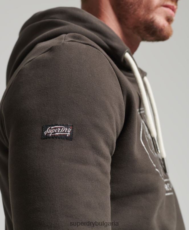 Superdry облекло N00H5073 тъмно сив мъже винтидж качулка с лого на мълния