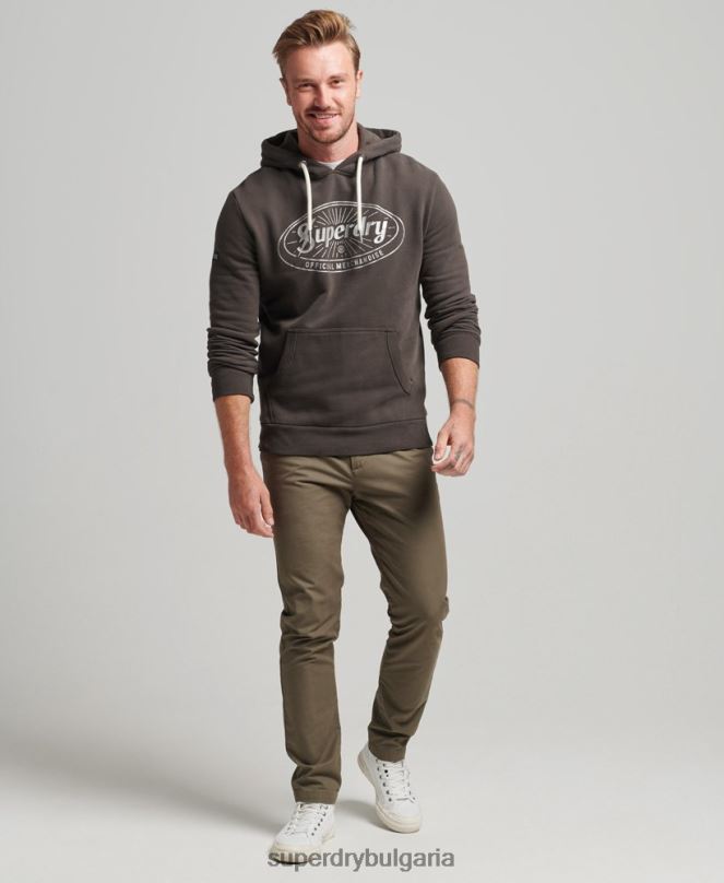Superdry облекло N00H5073 тъмно сив мъже винтидж качулка с лого на мълния