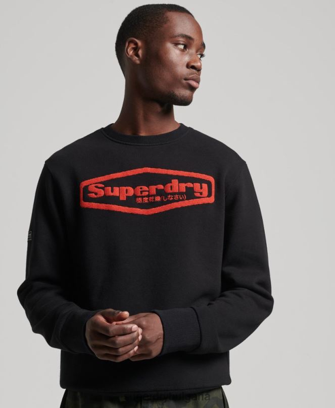 Superdry облекло N00H5074 черен мъже винтидж игра върху суичър с лого от 90-те