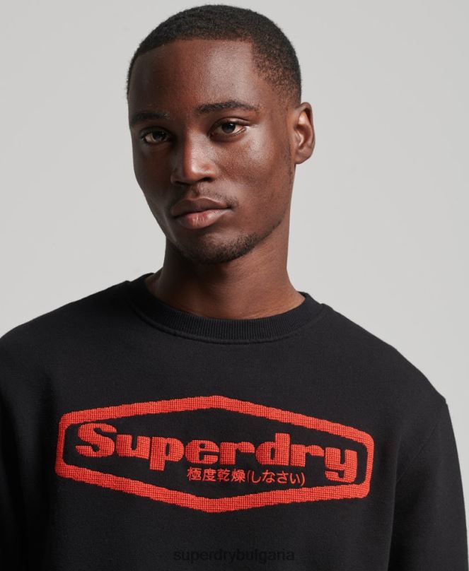 Superdry облекло N00H5074 черен мъже винтидж игра върху суичър с лого от 90-те
