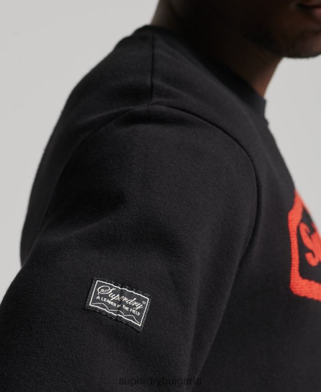 Superdry облекло N00H5074 черен мъже винтидж игра върху суичър с лого от 90-те