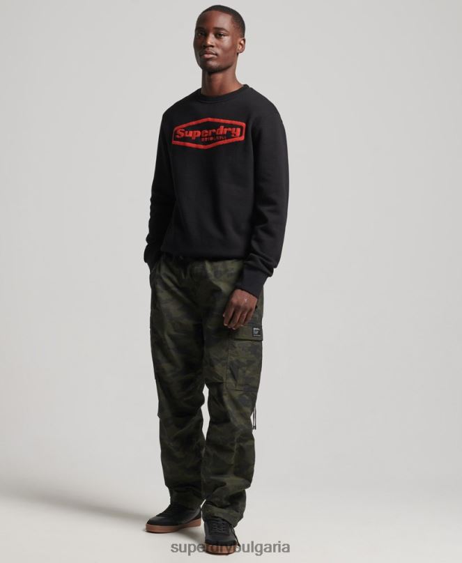 Superdry облекло N00H5074 черен мъже винтидж игра върху суичър с лого от 90-те
