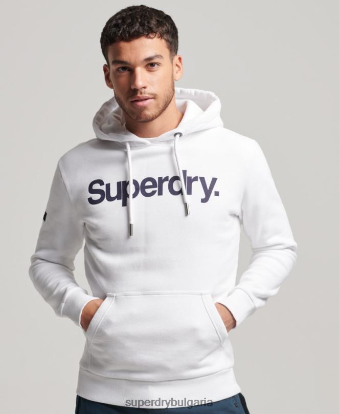 Superdry облекло N00H5075 бяло мъже качулка с графично лого от органичен памук