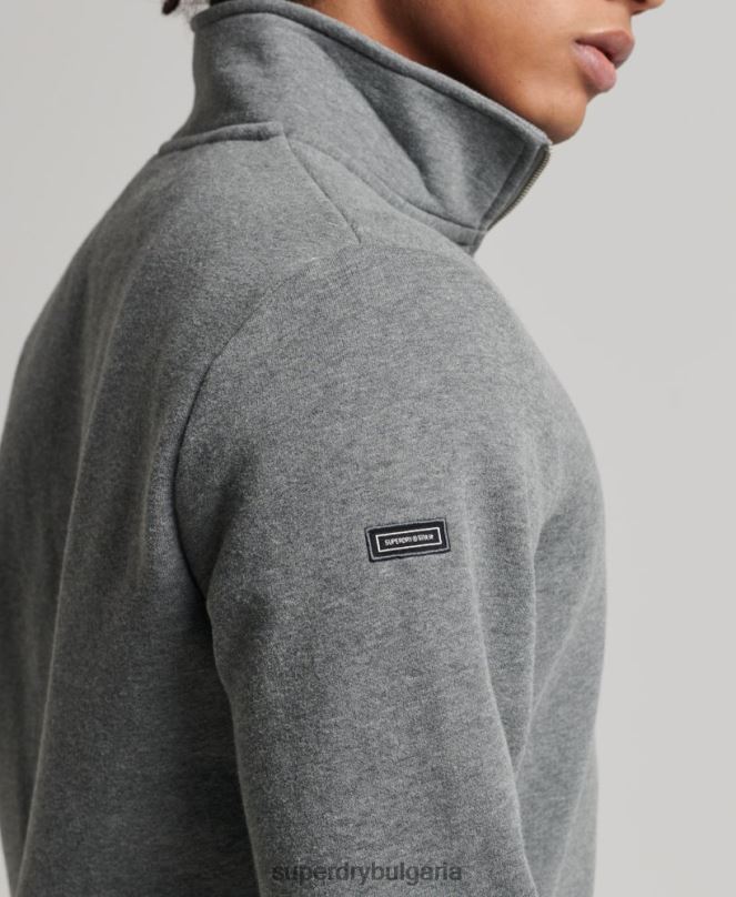 Superdry облекло N00H5076 сиво мъже органичен памук винтидж суичър с лого и хенли с цип