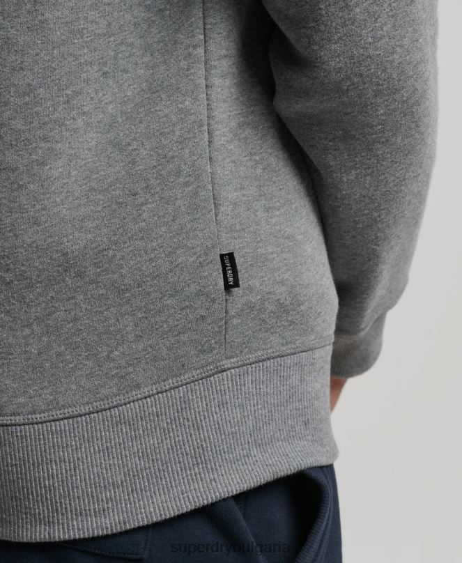 Superdry облекло N00H5076 сиво мъже органичен памук винтидж суичър с лого и хенли с цип