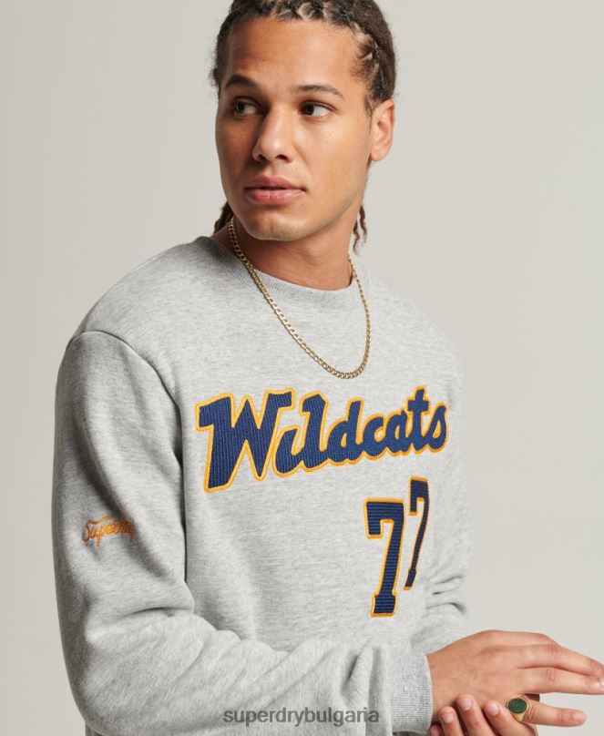 Superdry облекло N00H5078 сиво мъже винтидж суитшърт за студентски екип