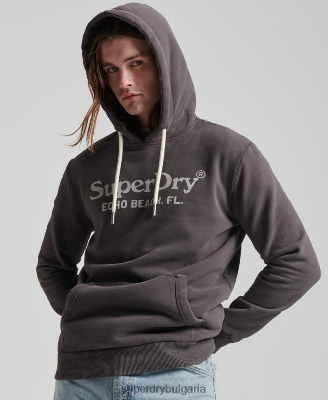Superdry облекло N00H508 тъмно сив мъже ретро класически суичър с качулка