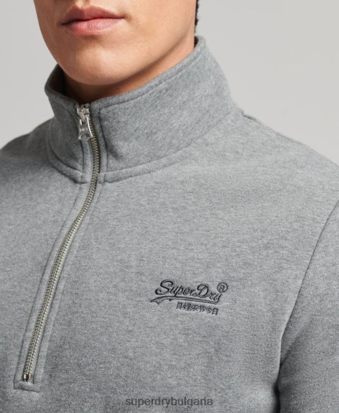 Superdry облекло N00H5080 сиво мъже суичър с половин цип с лого от органичен памук