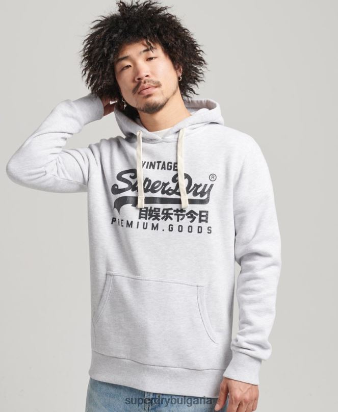 Superdry облекло N00H5082 светло сив мъже ретро лого наследство качулка