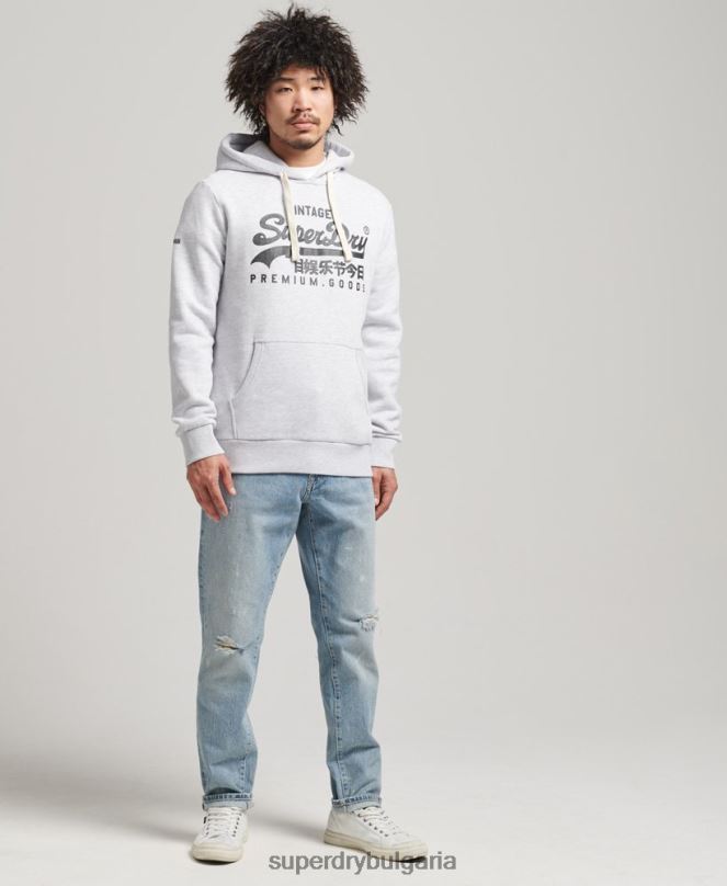 Superdry облекло N00H5082 светло сив мъже ретро лого наследство качулка