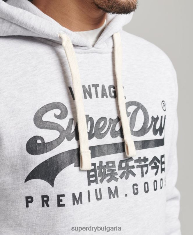 Superdry облекло N00H5082 светло сив мъже ретро лого наследство качулка