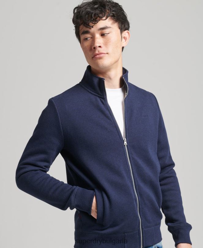 Superdry облекло N00H5083 военноморски флот мъже горнище с цип и ретро лого от органичен памук