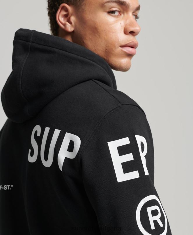 Superdry облекло N00H5084 черен мъже широка качулка с принт на лого