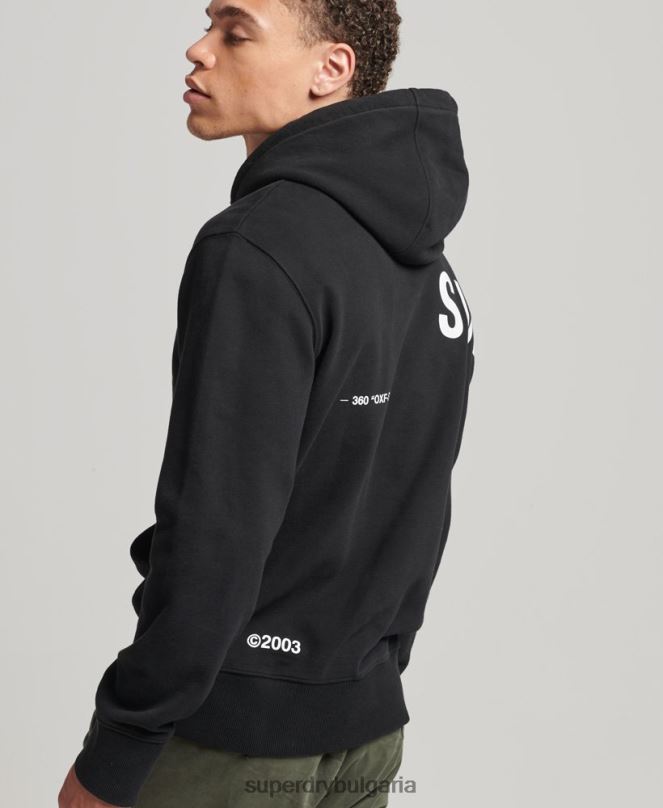 Superdry облекло N00H5084 черен мъже широка качулка с принт на лого
