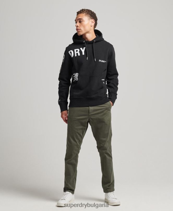 Superdry облекло N00H5084 черен мъже широка качулка с принт на лого