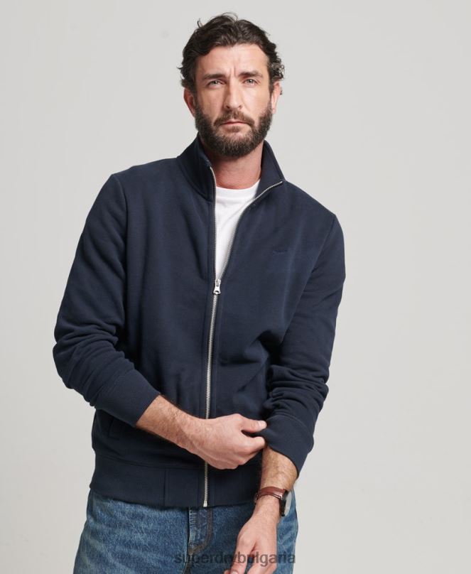 Superdry облекло N00H5085 военноморски флот мъже горнище с цип и ретро лого от органичен памук