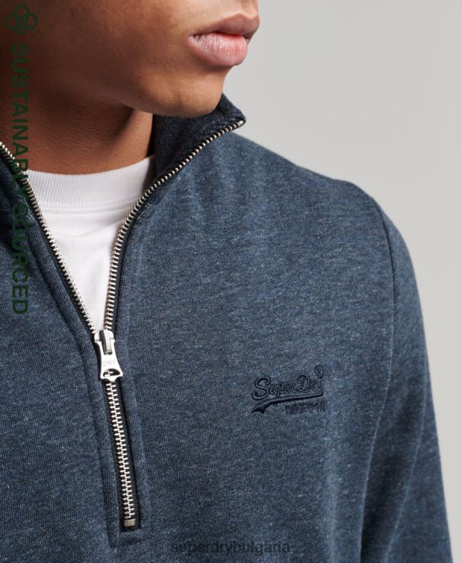 Superdry облекло N00H5086 военноморски флот мъже органичен памук винтидж суичър с лого и хенли с цип