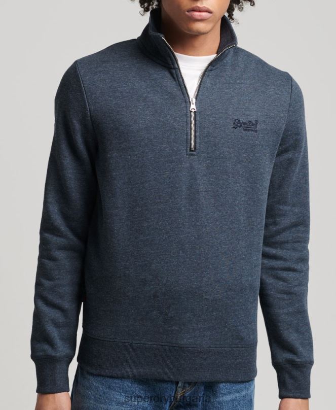 Superdry облекло N00H5086 военноморски флот мъже органичен памук винтидж суичър с лого и хенли с цип