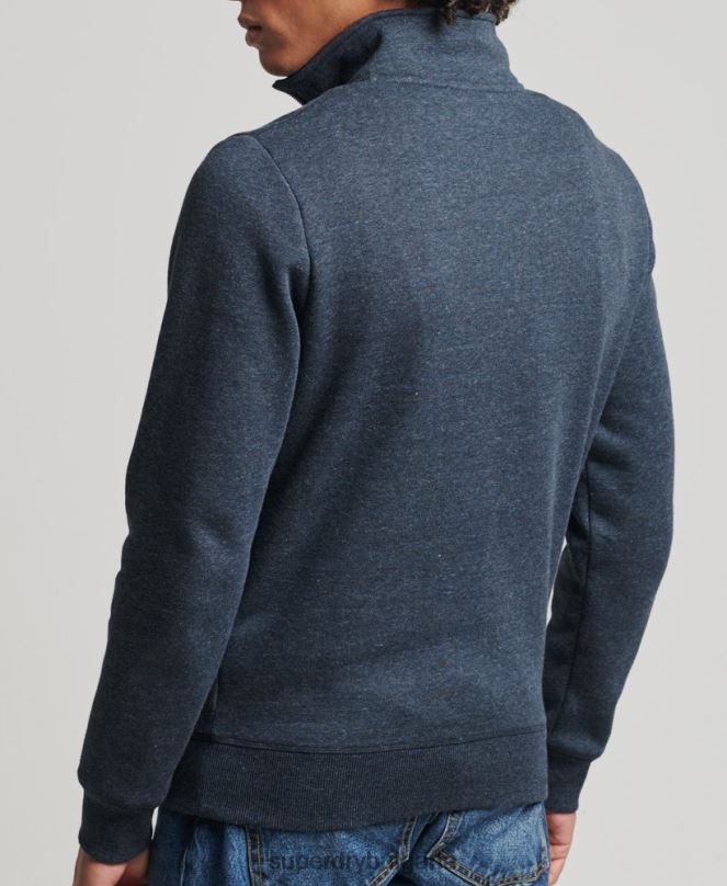 Superdry облекло N00H5086 военноморски флот мъже органичен памук винтидж суичър с лого и хенли с цип