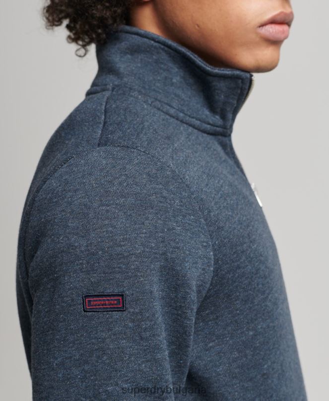 Superdry облекло N00H5086 военноморски флот мъже органичен памук винтидж суичър с лого и хенли с цип