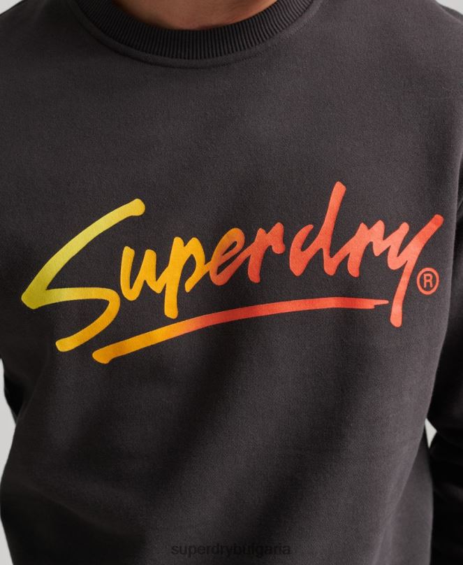 Superdry облекло N00H5088 кафяво мъже винтидж суитшърт на Downtown script crew