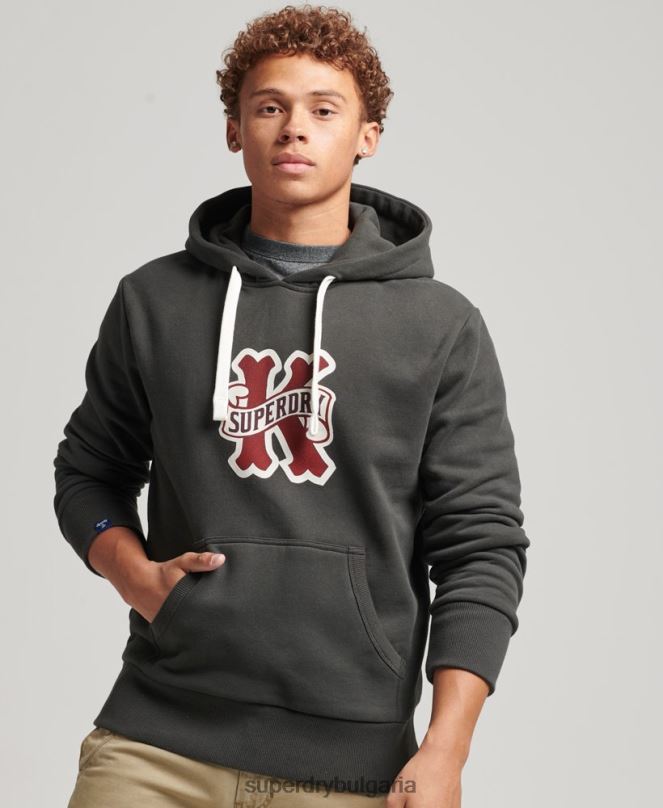 Superdry облекло N00H5089 тъмно сив мъже колегиален качулка