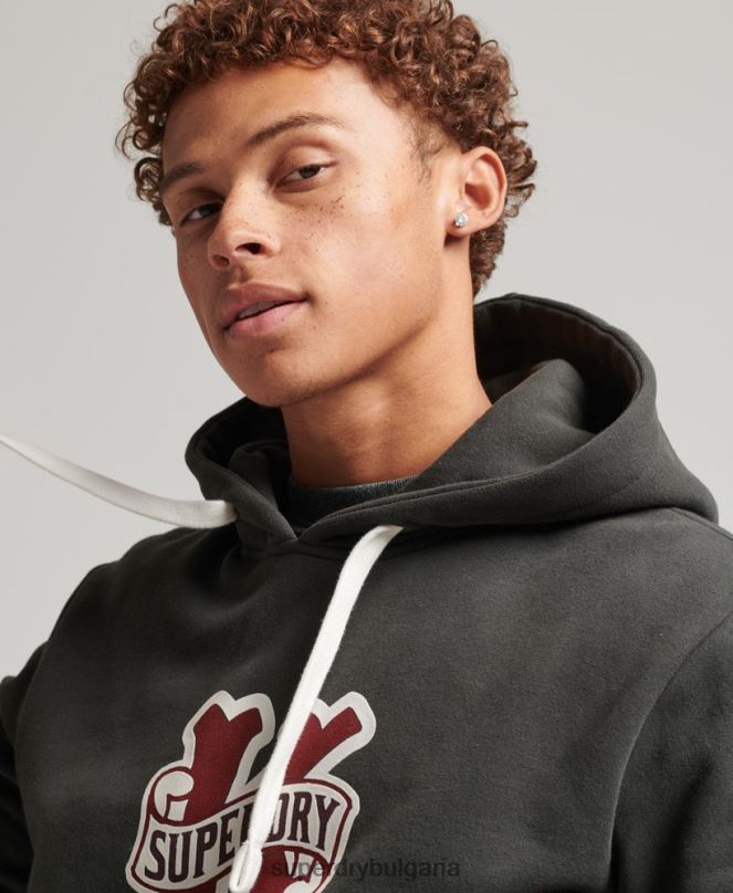 Superdry облекло N00H5089 тъмно сив мъже колегиален качулка