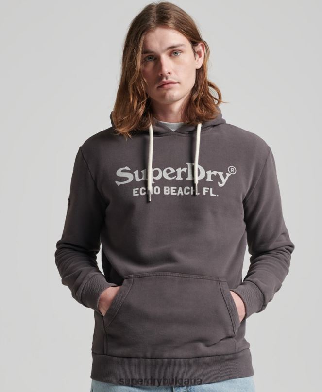 Superdry облекло N00H508 тъмно сив мъже ретро класически суичър с качулка