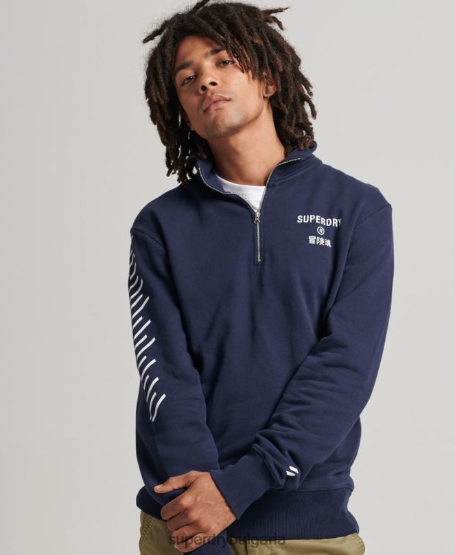 Superdry облекло N00H5091 военноморски флот мъже спортен суичър с половин цип с кодово ядро