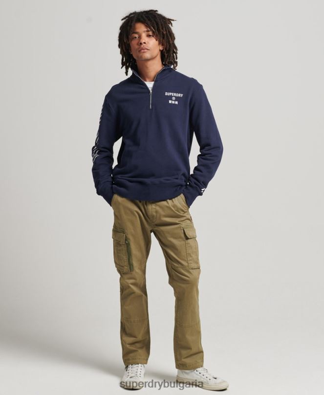 Superdry облекло N00H5091 военноморски флот мъже спортен суичър с половин цип с кодово ядро