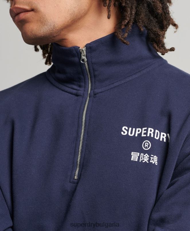 Superdry облекло N00H5091 военноморски флот мъже спортен суичър с половин цип с кодово ядро