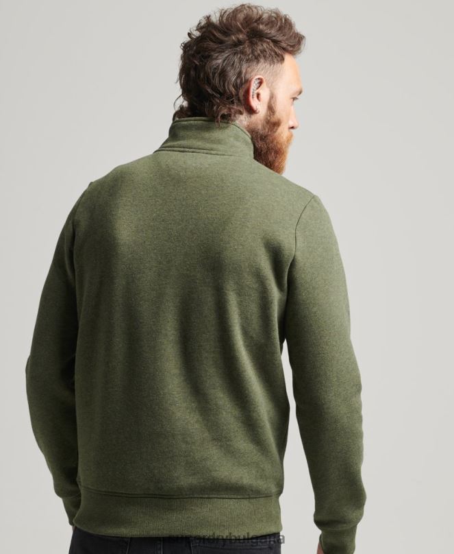Superdry облекло N00H5092 каки мъже суичър с половин цип с лого от органичен памук