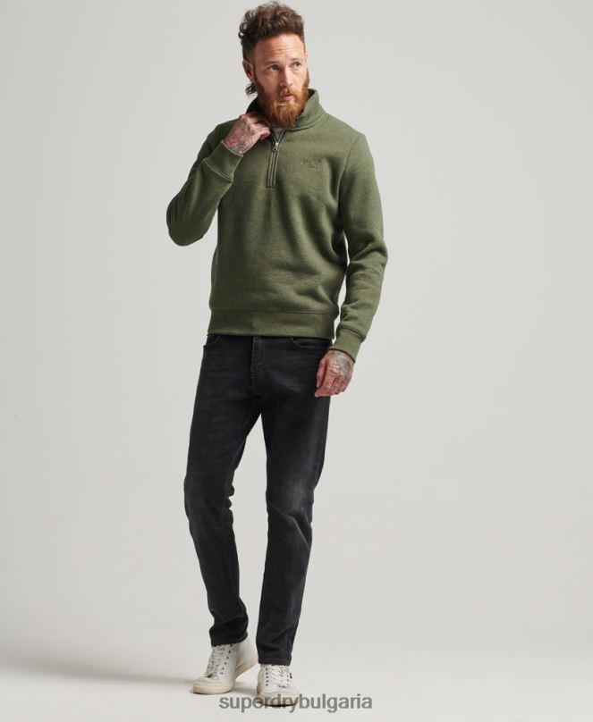 Superdry облекло N00H5092 каки мъже суичър с половин цип с лого от органичен памук