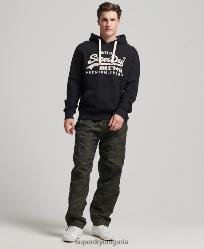 Superdry облекло N00H5093 черен мъже ретро лого наследство качулка