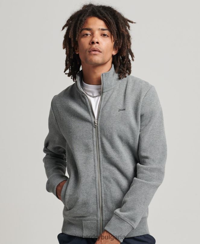 Superdry облекло N00H5094 сиво мъже горнище с цип и ретро лого от органичен памук