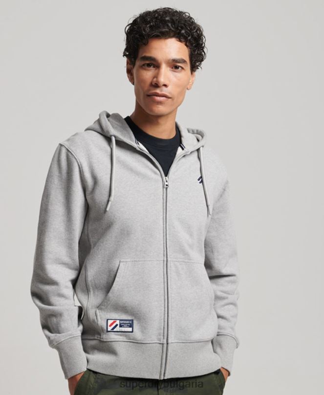 Superdry облекло N00H5097 сиво мъже широка качулка с цип на основното лого