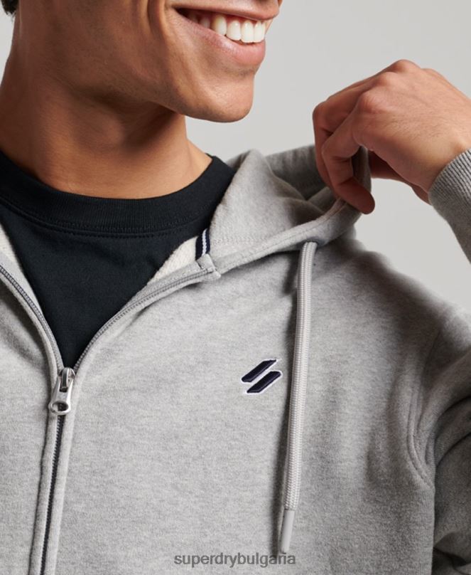 Superdry облекло N00H5097 сиво мъже широка качулка с цип на основното лого