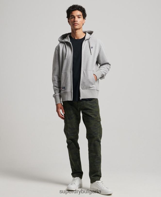 Superdry облекло N00H5097 сиво мъже широка качулка с цип на основното лого