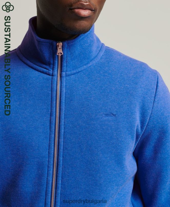 Superdry облекло N00H5101 син мъже горнище с цип и ретро лого от органичен памук