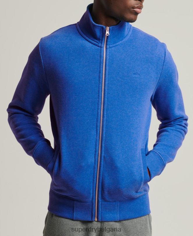 Superdry облекло N00H5101 син мъже горнище с цип и ретро лого от органичен памук