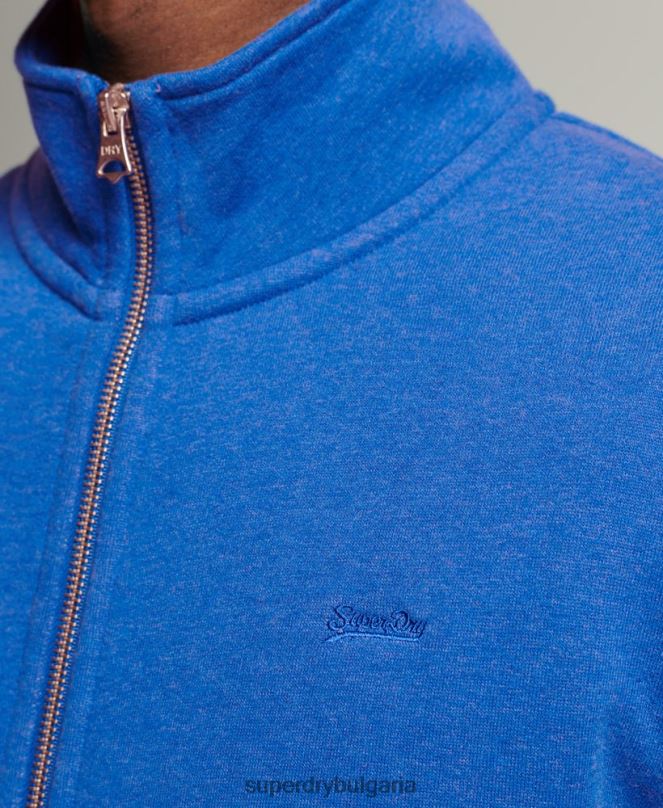 Superdry облекло N00H5101 син мъже горнище с цип и ретро лого от органичен памук