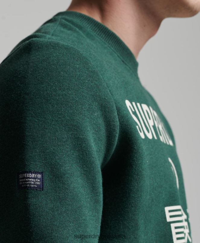 Superdry облекло N00H5102 зелено мъже суитшърт marl crew с корпоративно лого