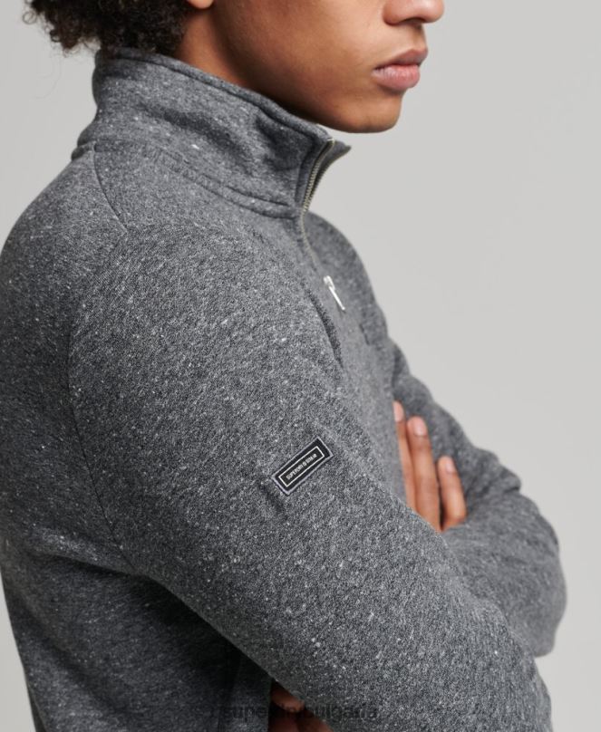 Superdry облекло N00H5105 тъмно сив мъже органичен памук винтидж суичър с лого и хенли с цип
