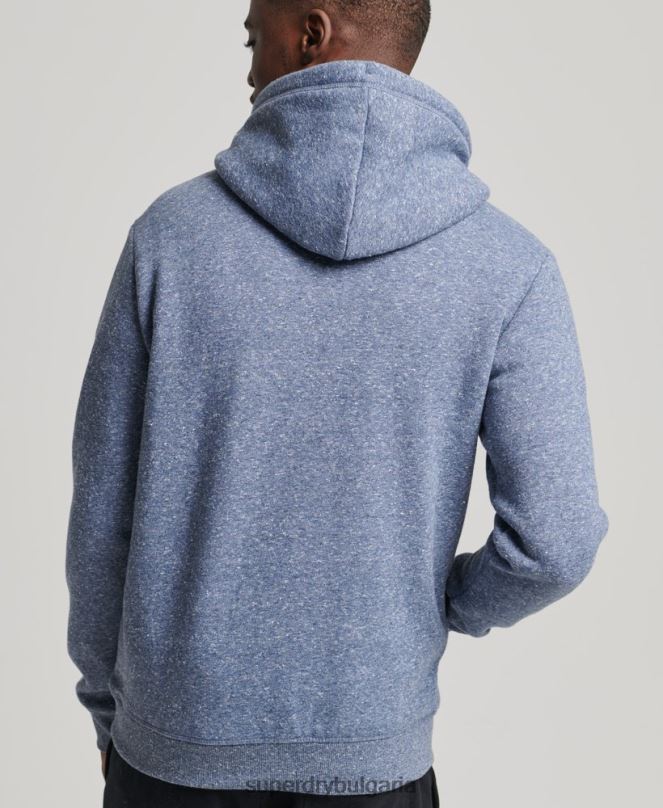 Superdry облекло N00H5106 син мъже качулка с ретро лого от органичен памук