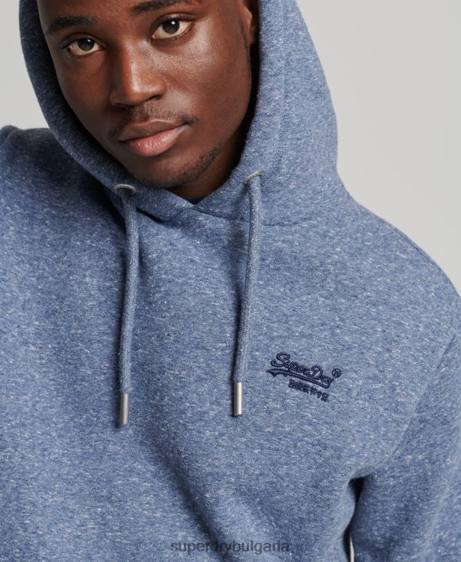 Superdry облекло N00H5106 син мъже качулка с ретро лого от органичен памук