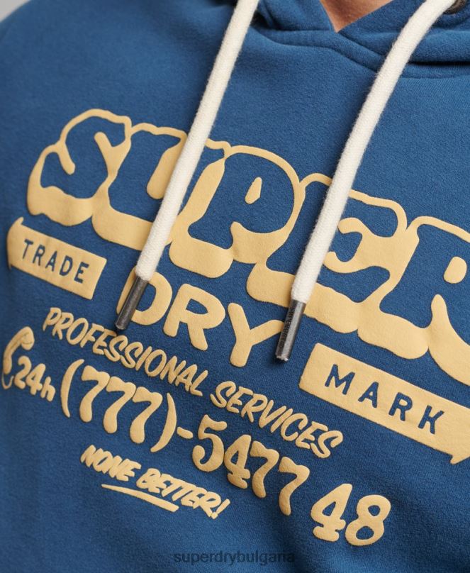 Superdry облекло N00H5107 син мъже качулка със знак писател